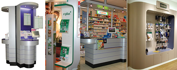 Примеры применения свободных округлых форм при оформлении рекламных, информационных и торговых площадок